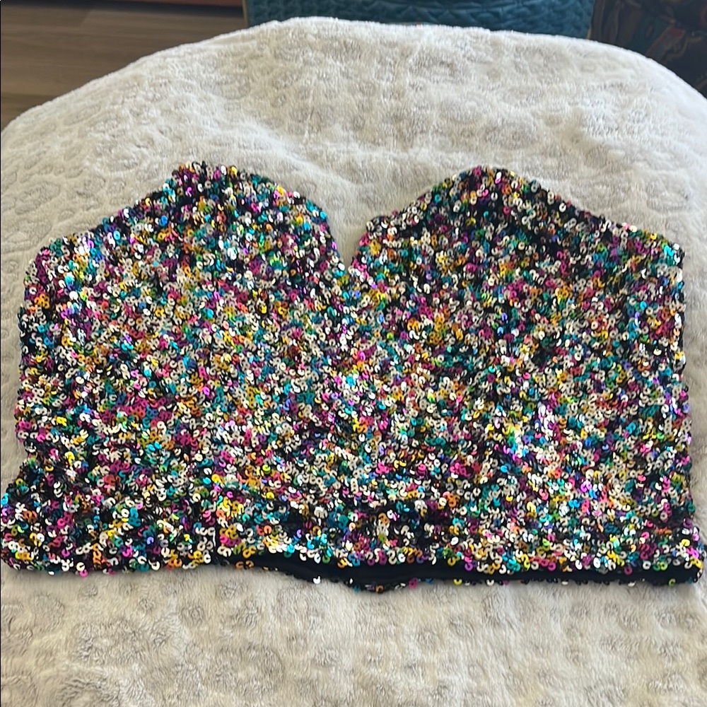 Multicolor Sequin Strapless Top